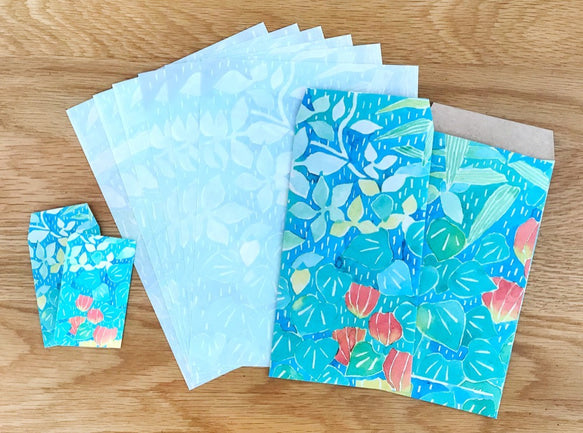 mariya arai / Letter Writing Set -Rain and Chinese lantern plant