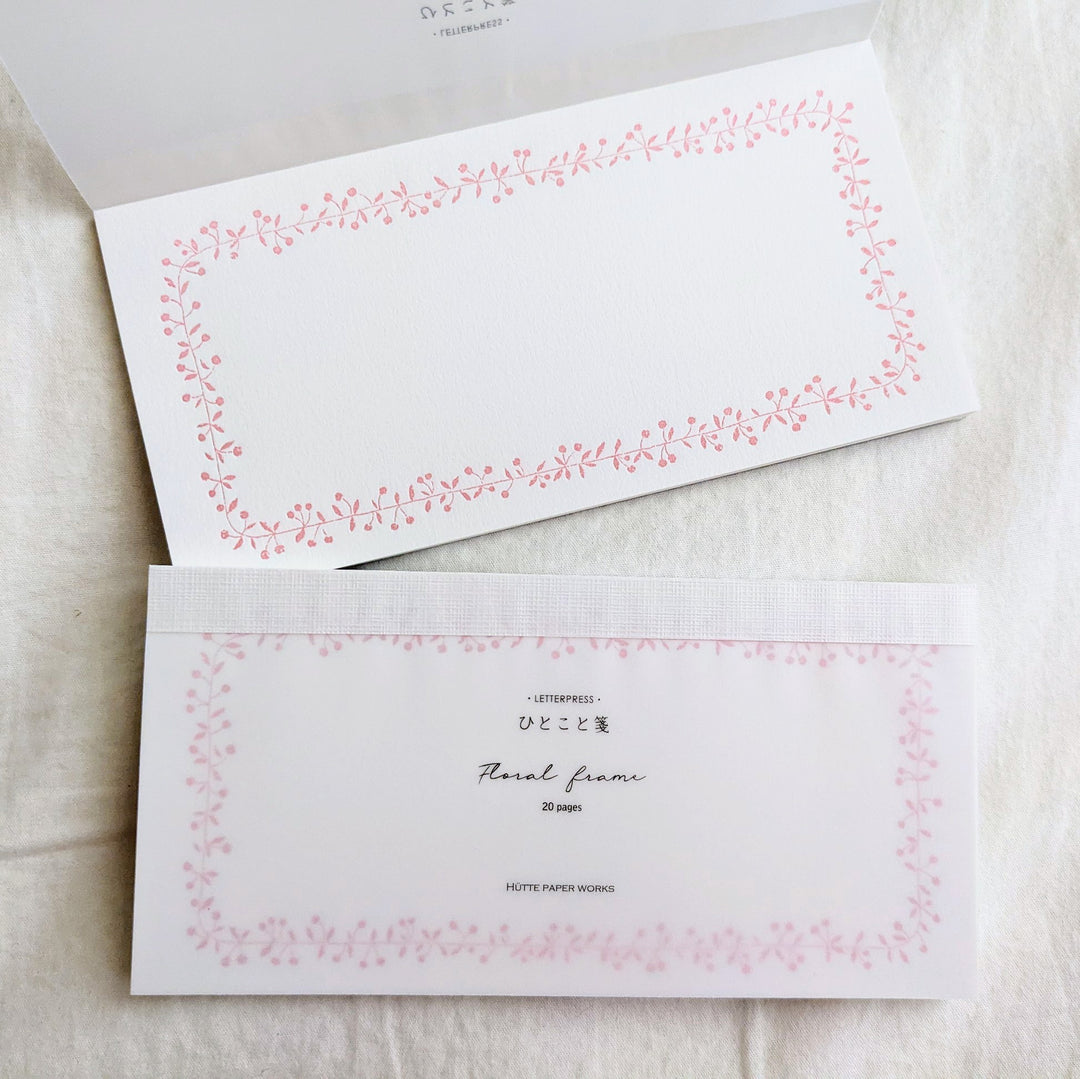 Hutte paper works / Letterpress Letter Pad -floral frame PINK