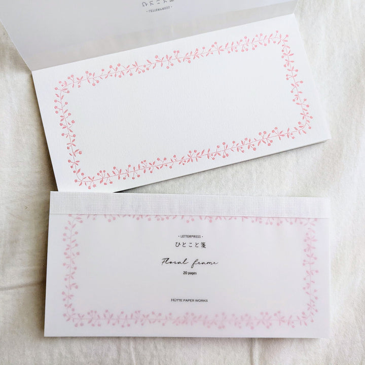 Hutte paper works / Letterpress Letter Pad -floral frame PINK