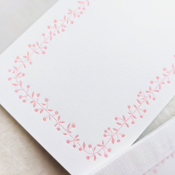 Hutte paper works / Letterpress Letter Pad -floral frame PINK