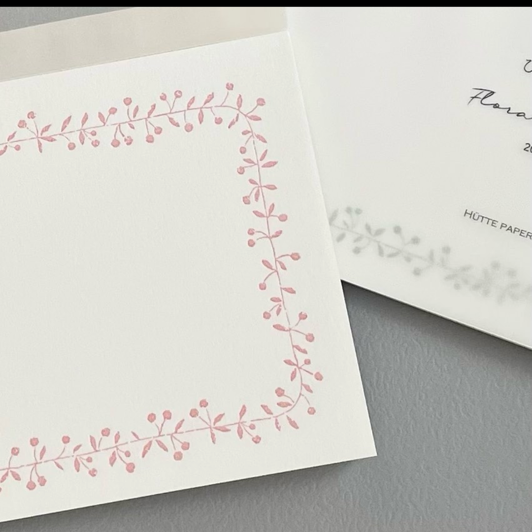Hutte paper works / Letterpress Letter Pad -floral frame PINK