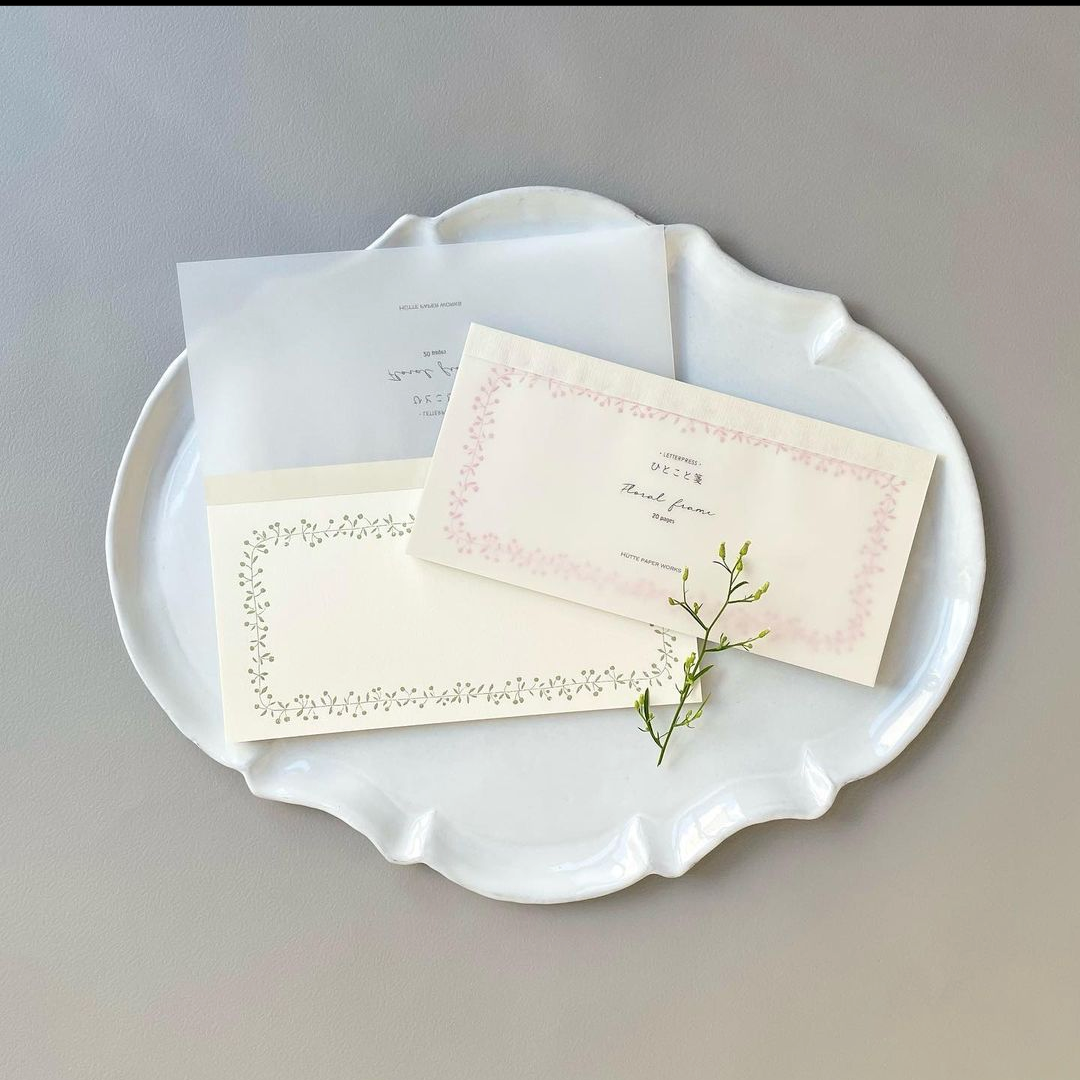 Hutte paper works / Letterpress Letter Pad -floral frame PINK