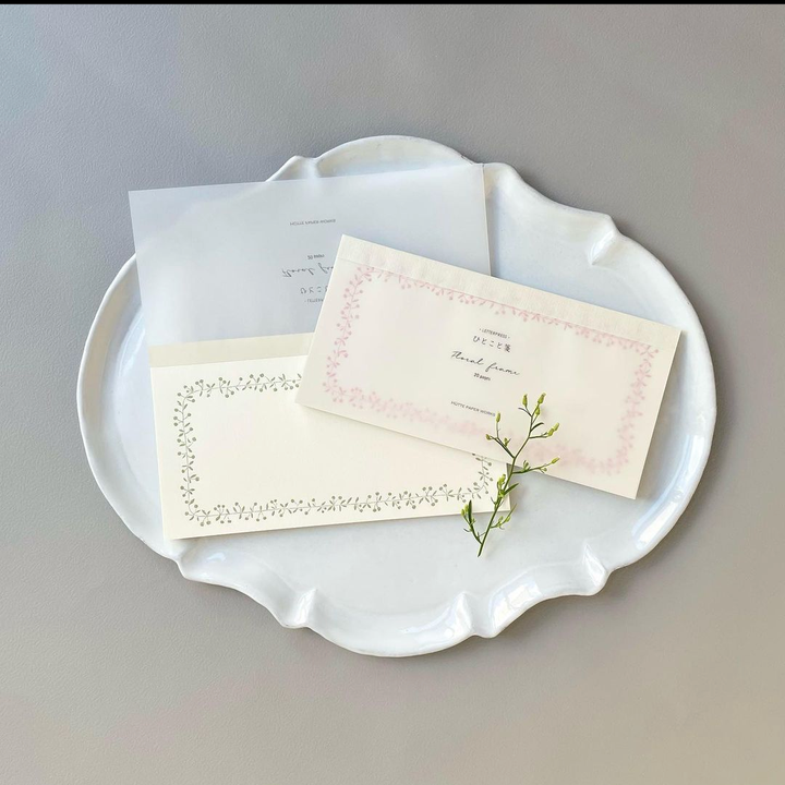 Hutte paper works / Letterpress Letter Pad -floral frame PINK
