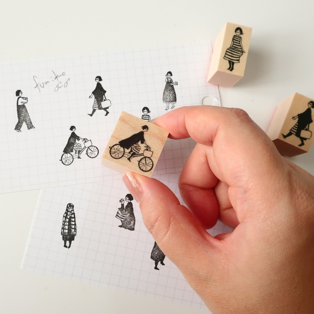 MA7stamp / Rubber Stamp -Fumiko on a bicycle