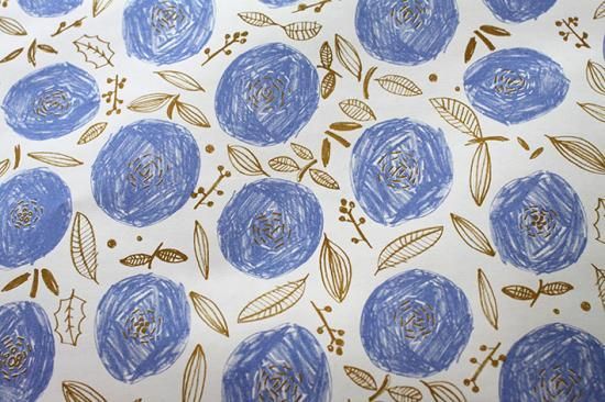 REGARO PAPIRO / Wrapping Paper -Round Flowers /Blue x Ocher [5 sheets]