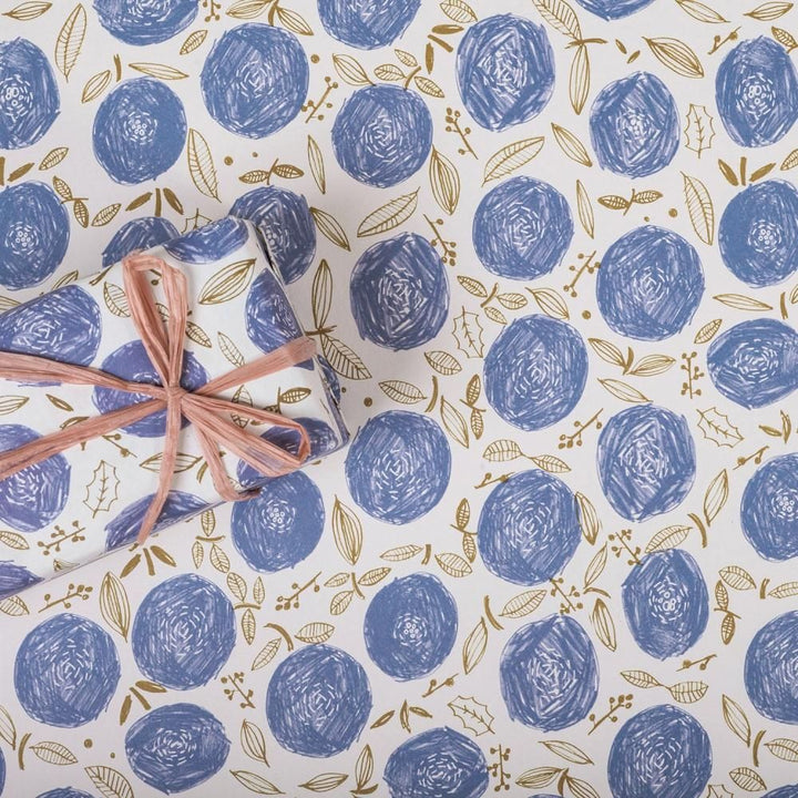 REGARO PAPIRO / Wrapping Paper -Round Flowers /Blue x Ocher [5 sheets]