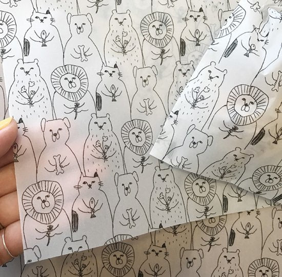 REGARO PAPIRO / Wrapping Paper -Tracing paper animal gift pattern [4 sheets}