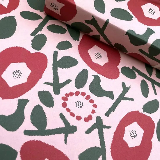 REGARO PAPIRO / Wrapping Paper -Camellia and birds /Pink [5 sheets]