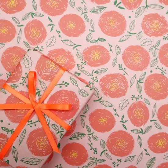 REGARO PAPIRO / Wrapping Paper -Round Flowers /Pink x Green [5 sheets]