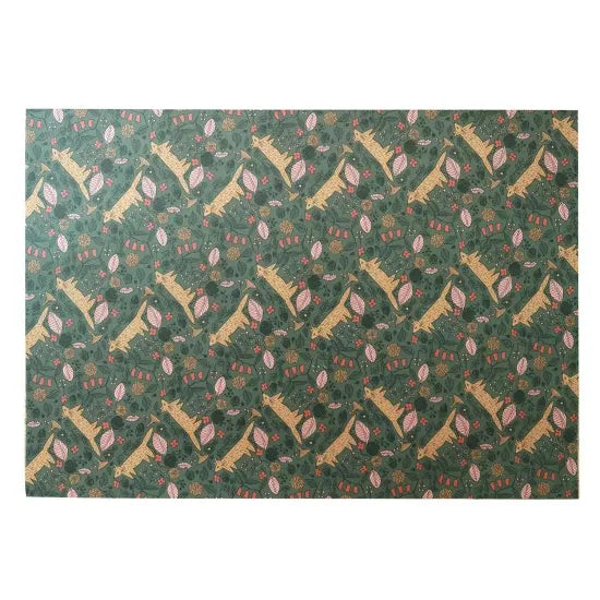 REGARO PAPIRO / Wrapping Paper -Acorn and Wild fox /Green [5 sheets]