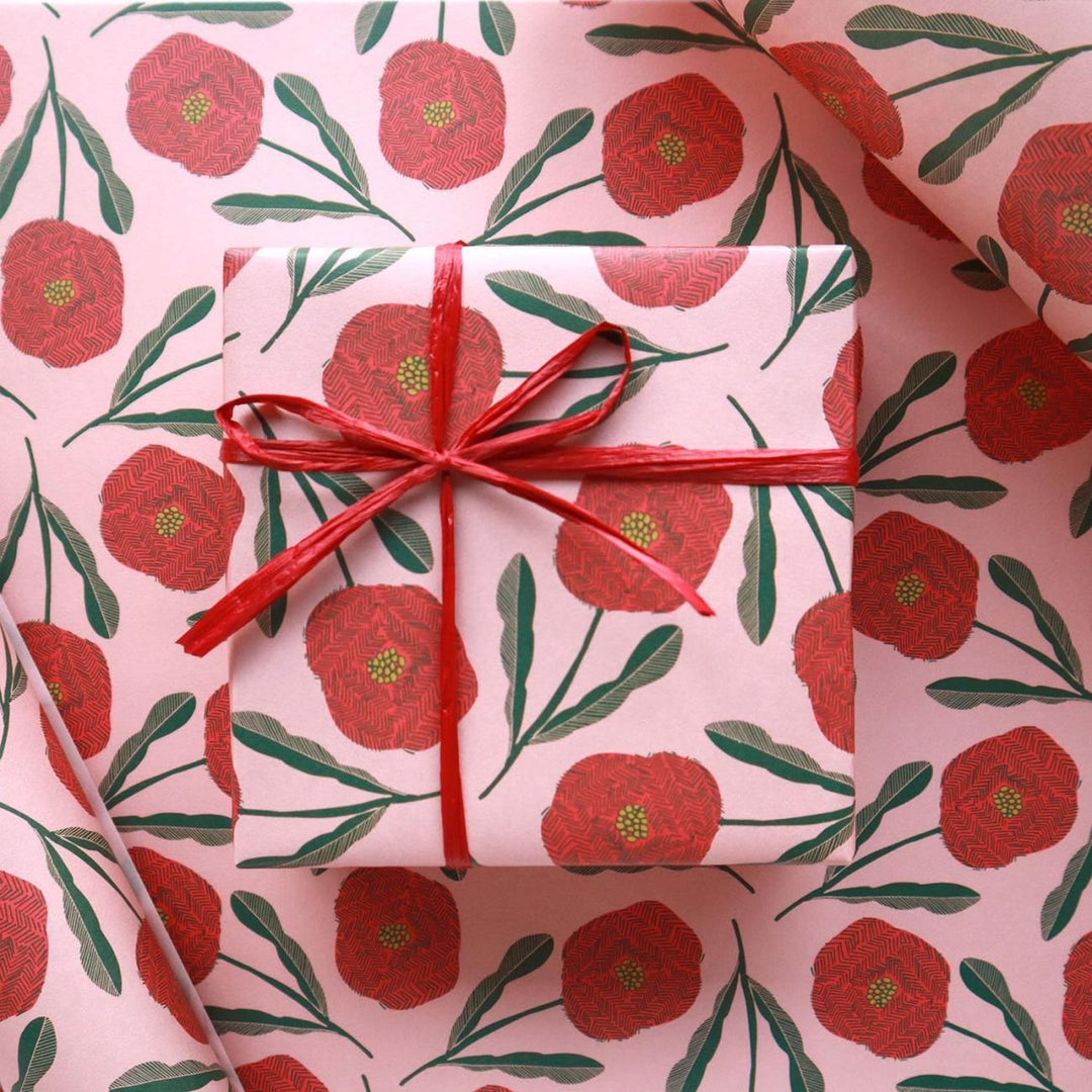 REGARO PAPIRO / Wrapping Paper -BLOOM /Red x Pink [5 sheets]