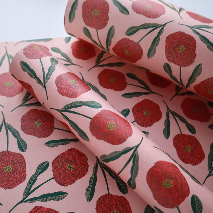 REGARO PAPIRO / Wrapping Paper -BLOOM /Red x Pink [5 sheets]