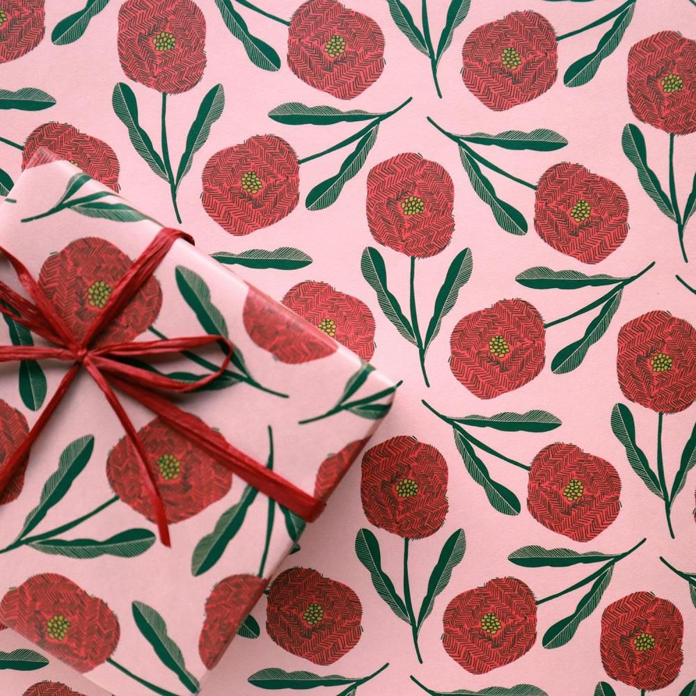 REGARO PAPIRO / Wrapping Paper -BLOOM /Red x Pink [5 sheets]