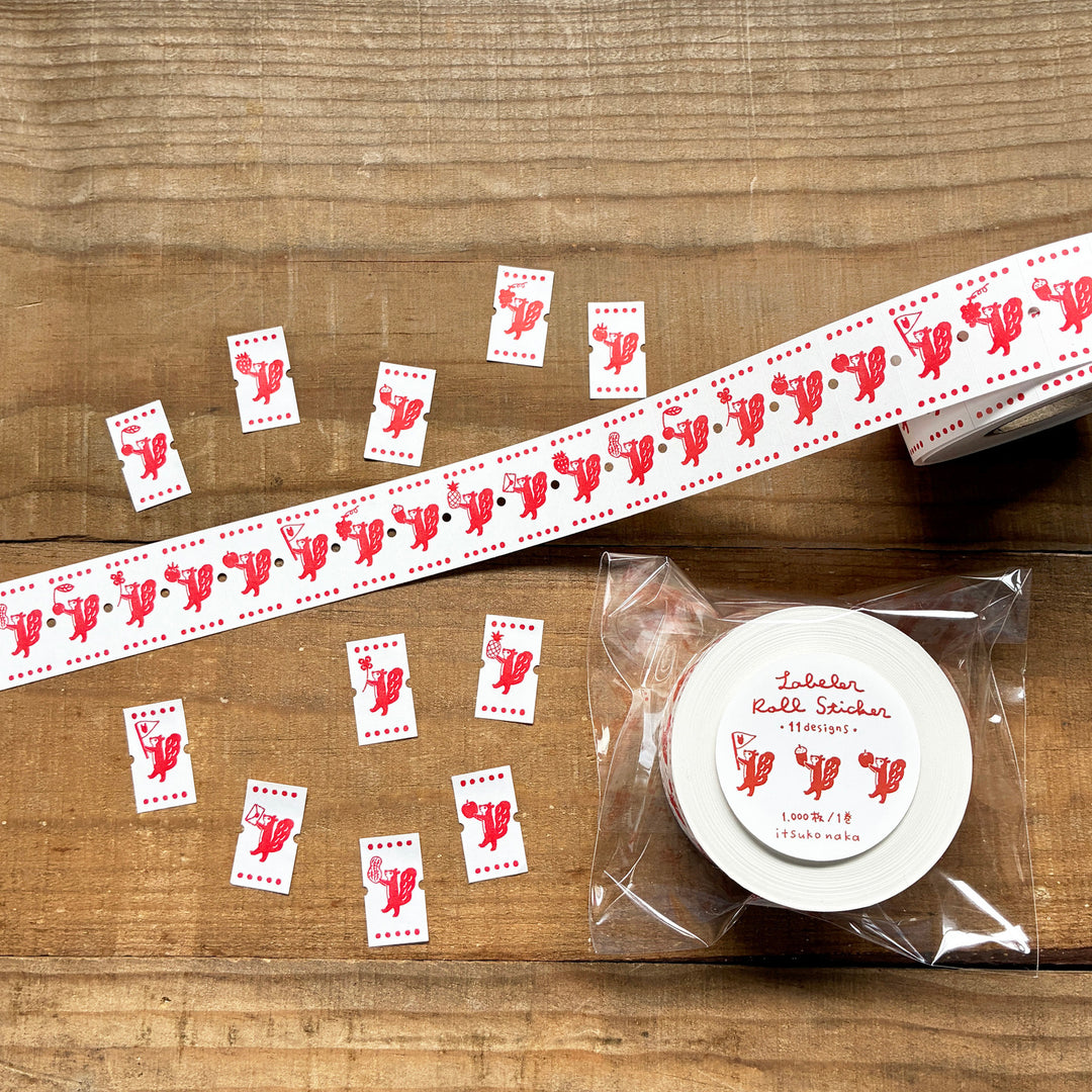 Itsuko Naka / Labeler Rolled sticker -Squirrel Carrying All Sorts of Things
