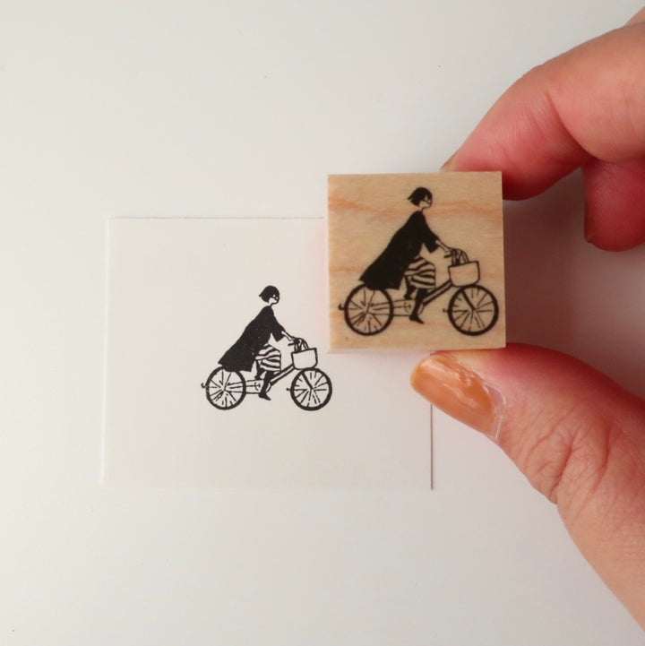 MA7stamp / Rubber Stamp -Fumiko on a bicycle