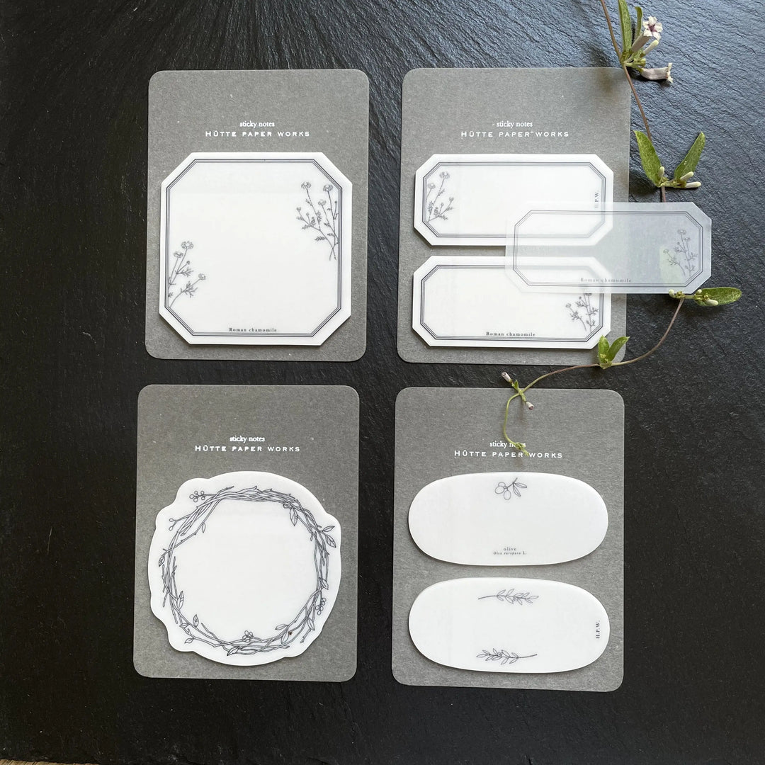 Die-cut transparent sticky note -Chamomile1/Chamomile2/Wreath/Olive