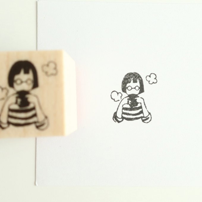 MA7stamp / Rubber Stamp -Fumiko warming up with tea