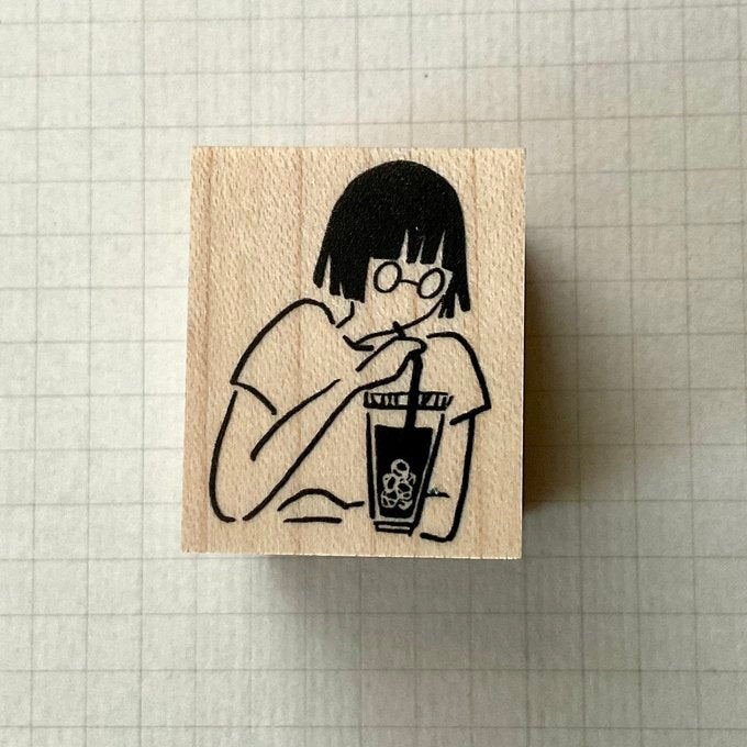 MA7stamp / Rubber Stamp -Fumiko drinking iced coffee