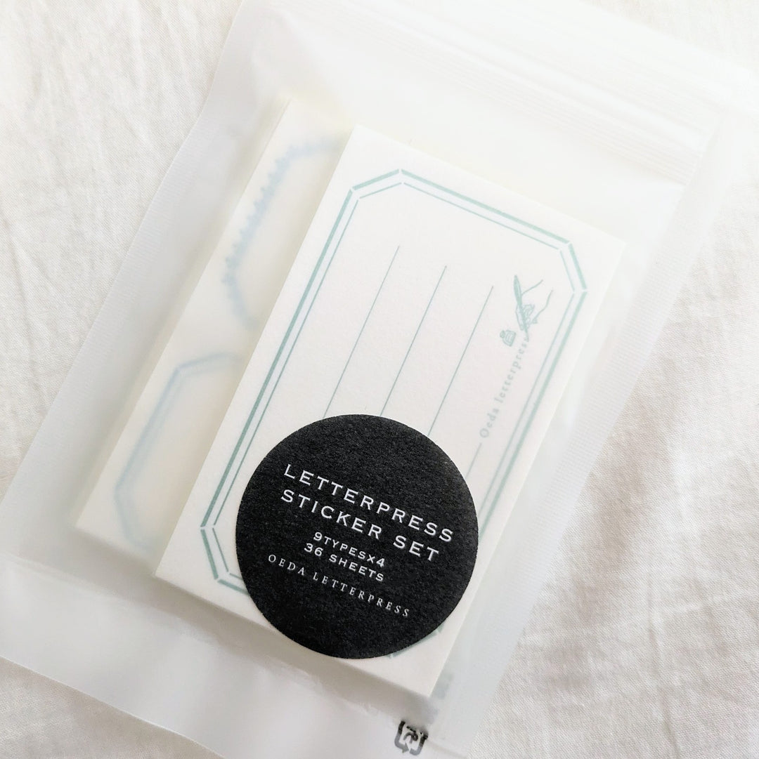 Limited Edition LETTERPRESS sticker set [ Sage green & Pale blue ]