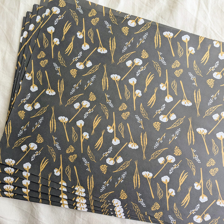 REGARO PAPIRO / Wrapping Paper -Cotton Seeds Gray [5 sheets}