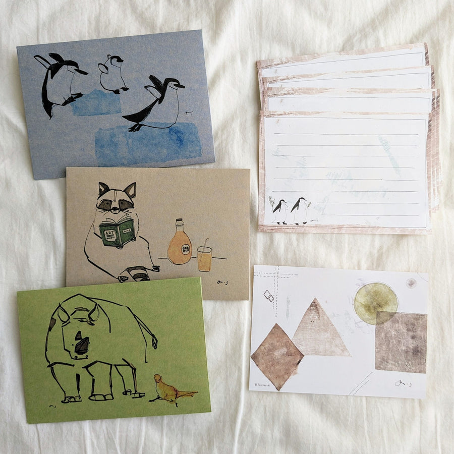 Jun Sasaki Letter Set -Rhinoceros/Penguin/Racoon