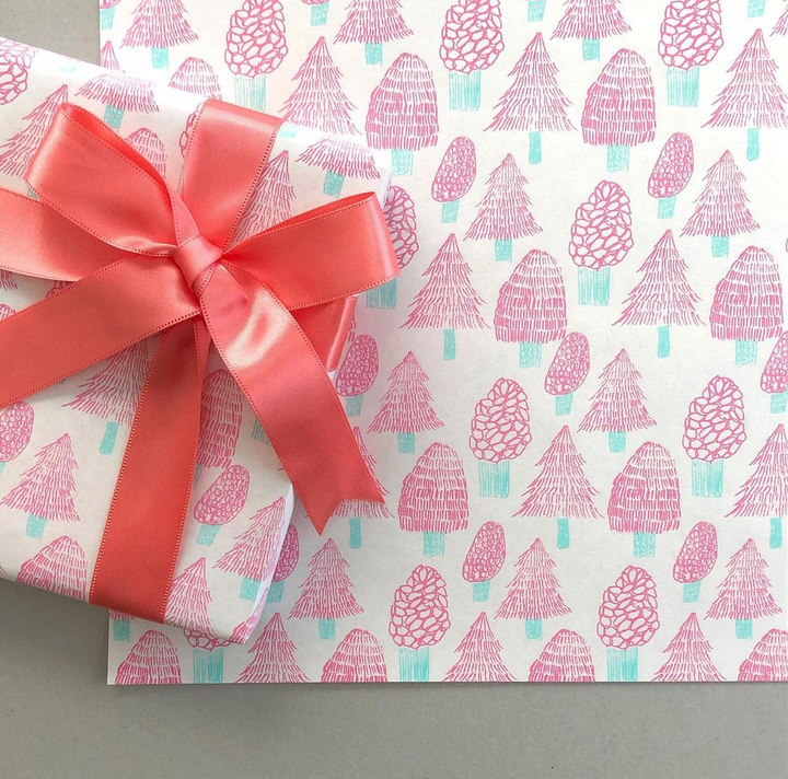 REGARO PAPIRO / Wrapping Paper -Tree illustration in pink [5 sheets}