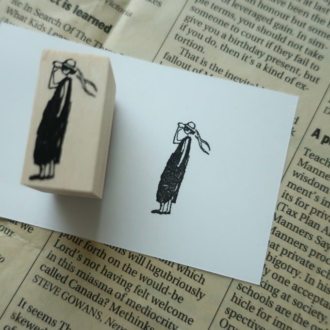 MA7stamp / Rubber Stamp -Fumiko wearing a straw hat