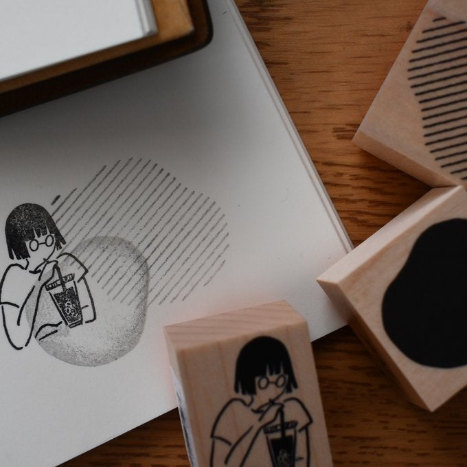 MA7stamp / Rubber Stamp -Fumiko drinking iced coffee