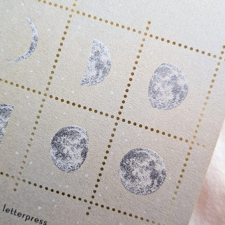 knoten letterpress / Stamp-style sticker -Phases of the moon /Silver