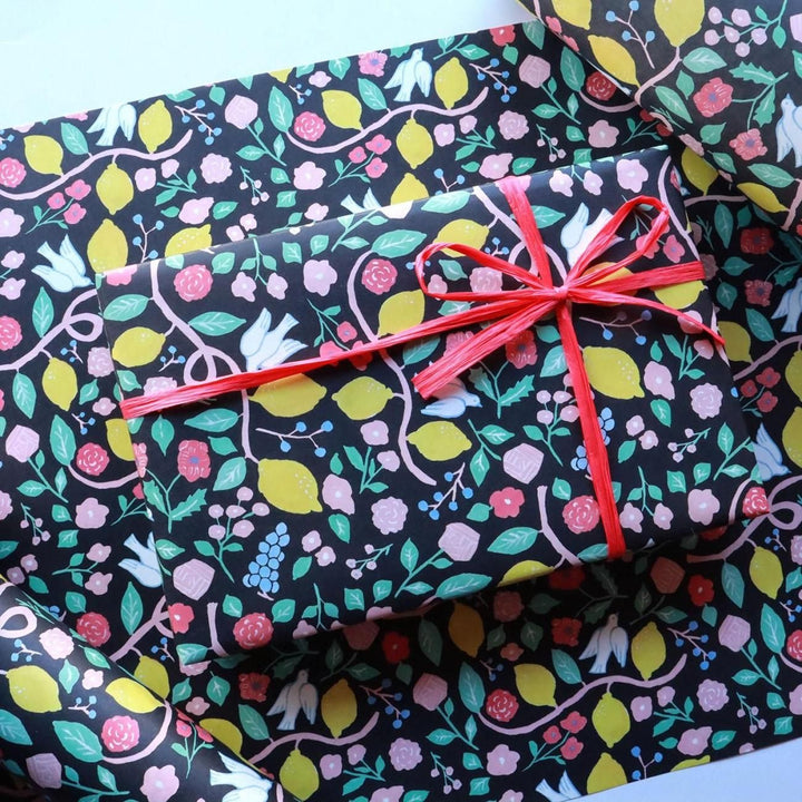 REGARO PAPIRO / Wrapping Paper -Harvest Pattern - Black /5 sheets