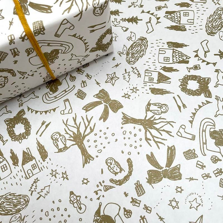 REGARO PAPIRO / Wrapping Paper -Christmas Illustration / Gold /5 sheets