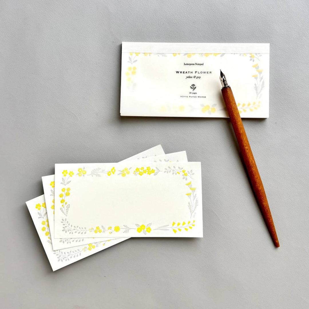 Hutte Paper Works /  Letterpress Letter Pad -floral wreath YE & GY HPLP-116