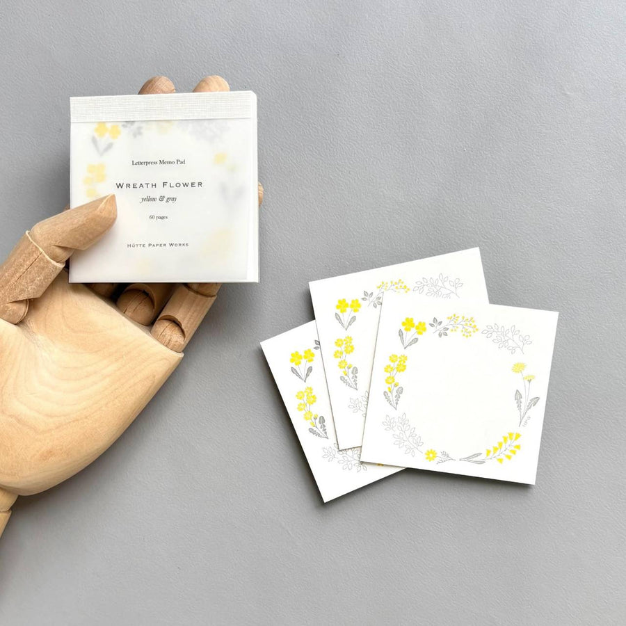 Hutte Paper Works /  活版印刷のメモパッド wreath YE & GY HPM-028