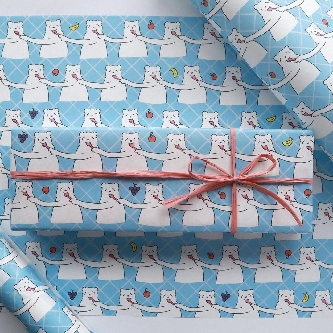 REGARO PAPIRO / Wrapping Paper -Yum Yum Bear Pattern - Blue /5 sheets