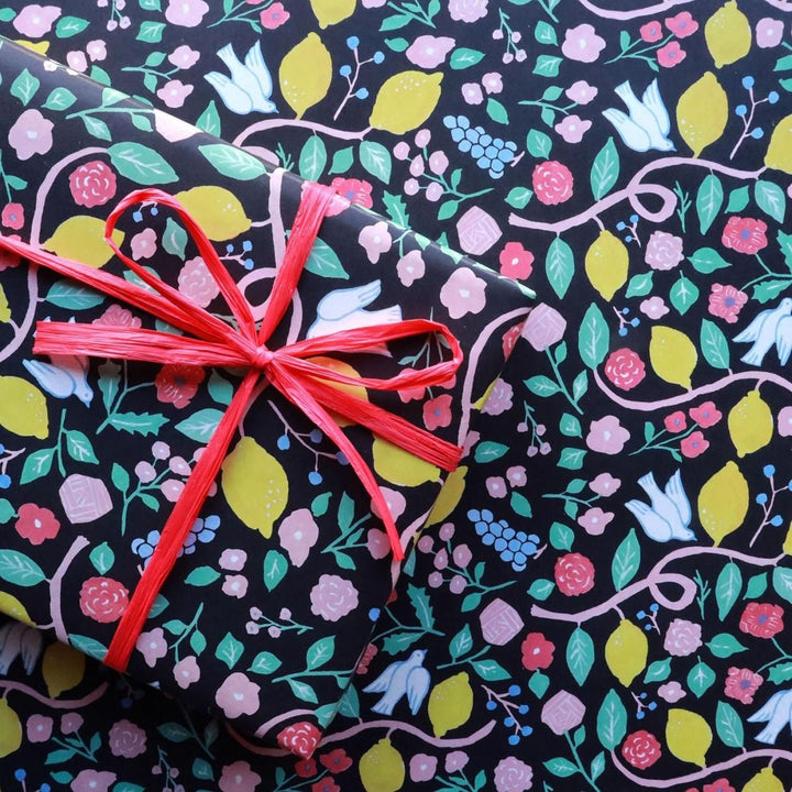 REGARO PAPIRO / Wrapping Paper -Harvest Pattern - Black /5 sheets