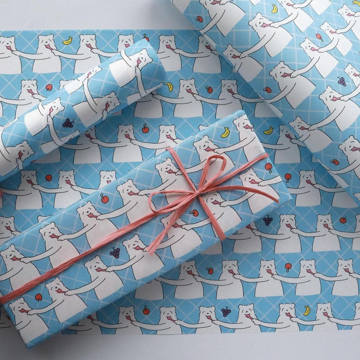 REGARO PAPIRO / Wrapping Paper -Yum Yum Bear Pattern - Blue /5 sheets