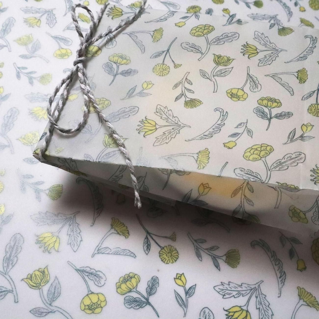 REGARO PAPIRO / Wrapping Paper(Tracing paper ) -Mini Yellow Flower /4 sheets