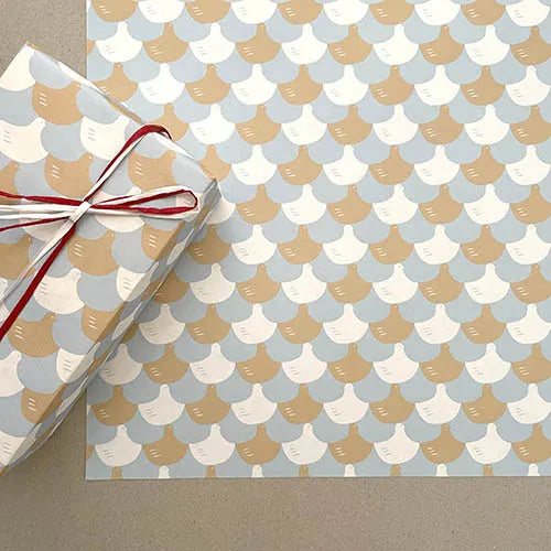 REGARO PAPIRO / Wrapping Paper -Houndstooth Pattern - Light Blue and Brown /5 sheets