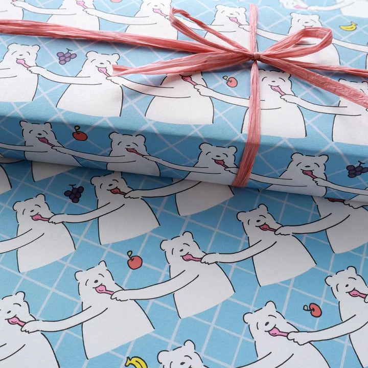 REGARO PAPIRO / Wrapping Paper -Yum Yum Bear Pattern - Blue /5 sheets