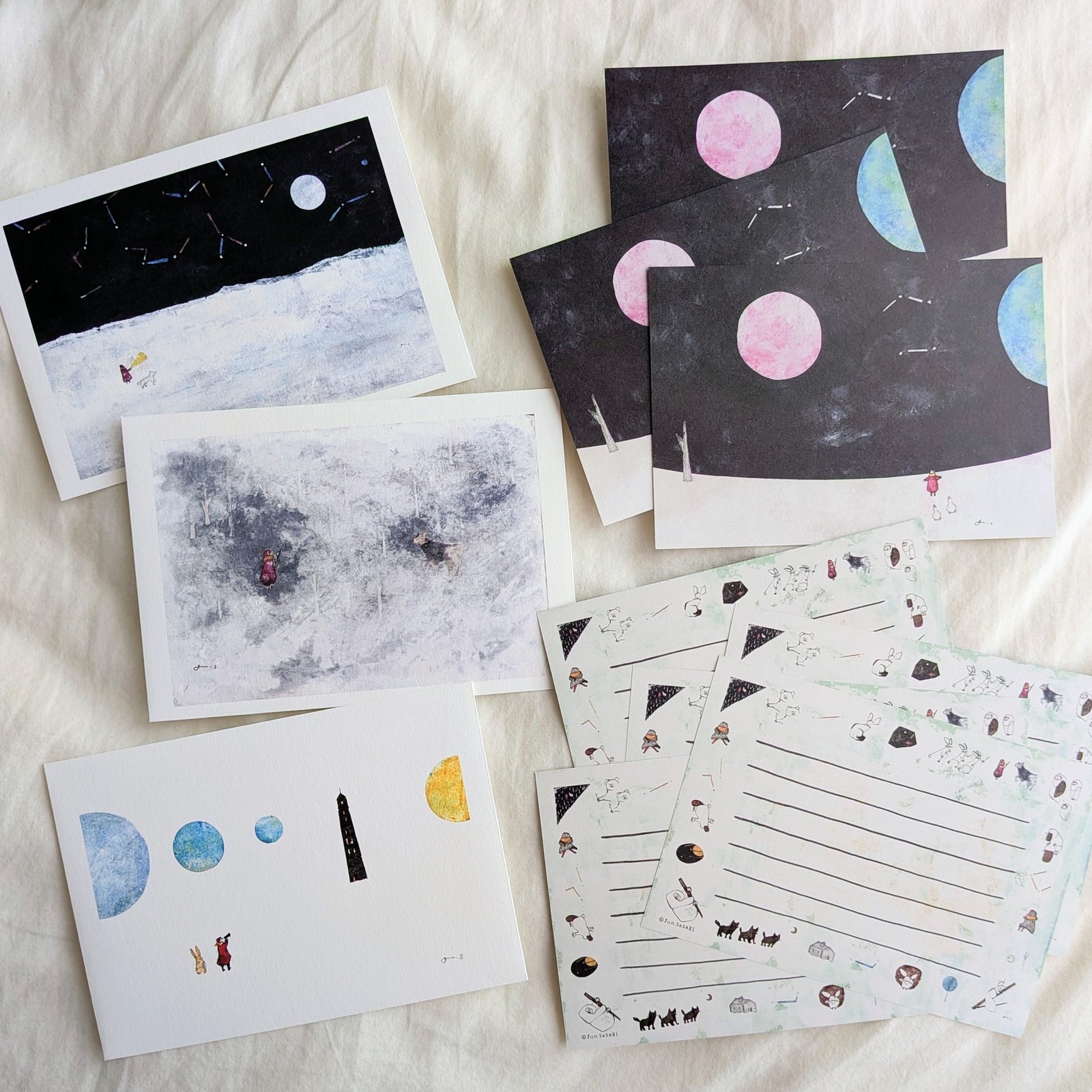 Jun Sasaki / Letter Writing Set -Forest, Moon, and Stars