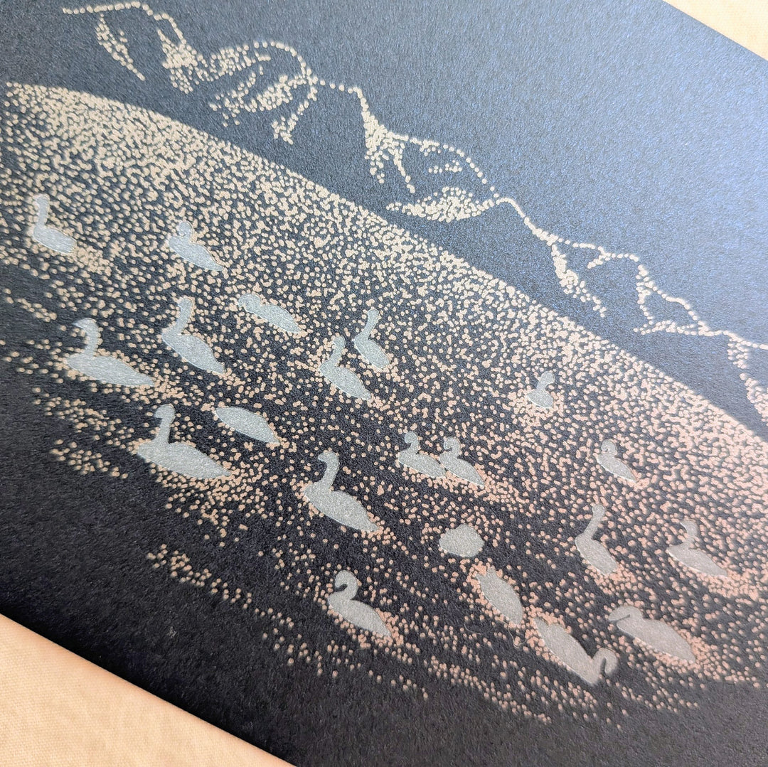 knoten letterpress / Post Card -Winter Lake /Navy (Glitter)