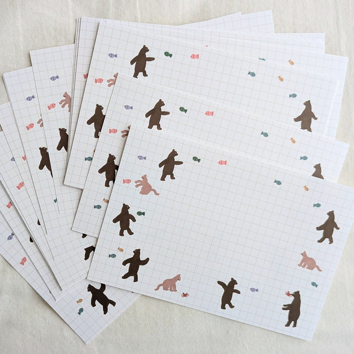 Necktie / Letter Writing Pad -Bear, Cat and Fish / 5mm Grid