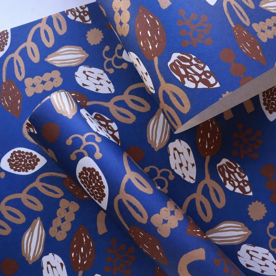 REGARO PAPIRO / Wrapping Paper -Cacao Pattern - Blue /5 sheets