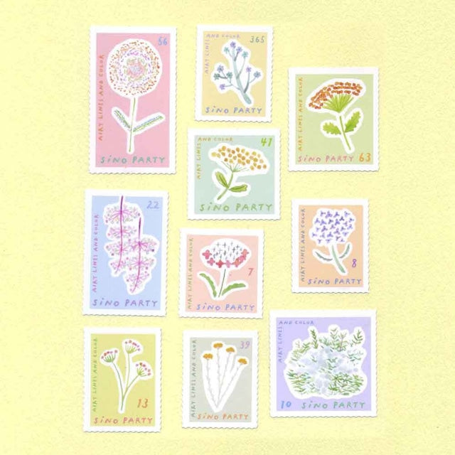 Tomoko Shinozuka / sticker -Postage Stamp Style Flowers