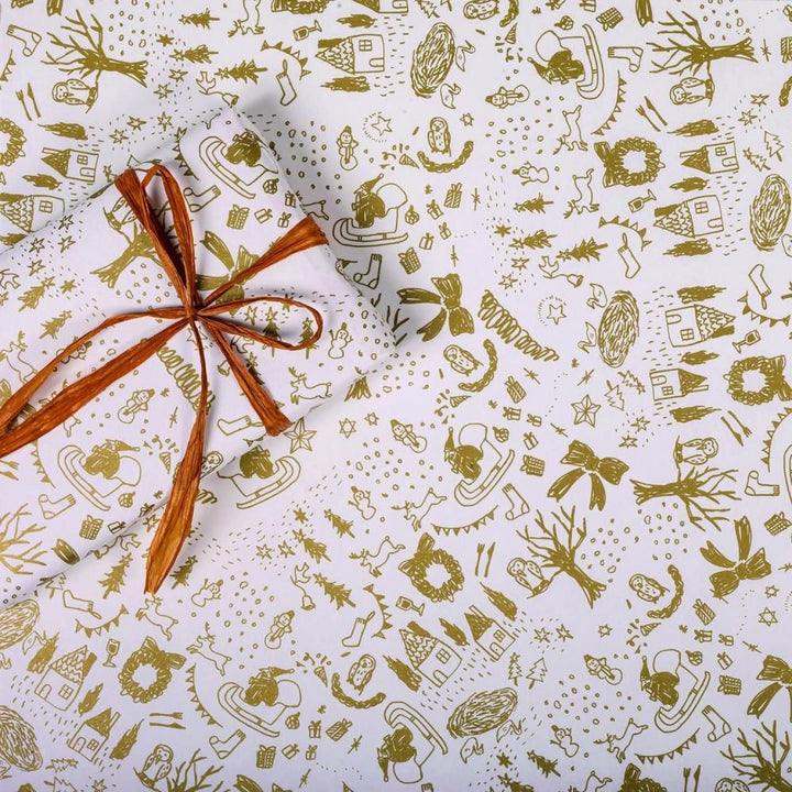 REGARO PAPIRO / Wrapping Paper -Christmas Illustration / Gold /5 sheets