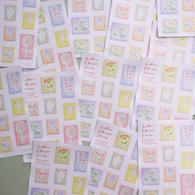 Tomoko Shinozuka / sticker -Postage Stamp Style Flowers