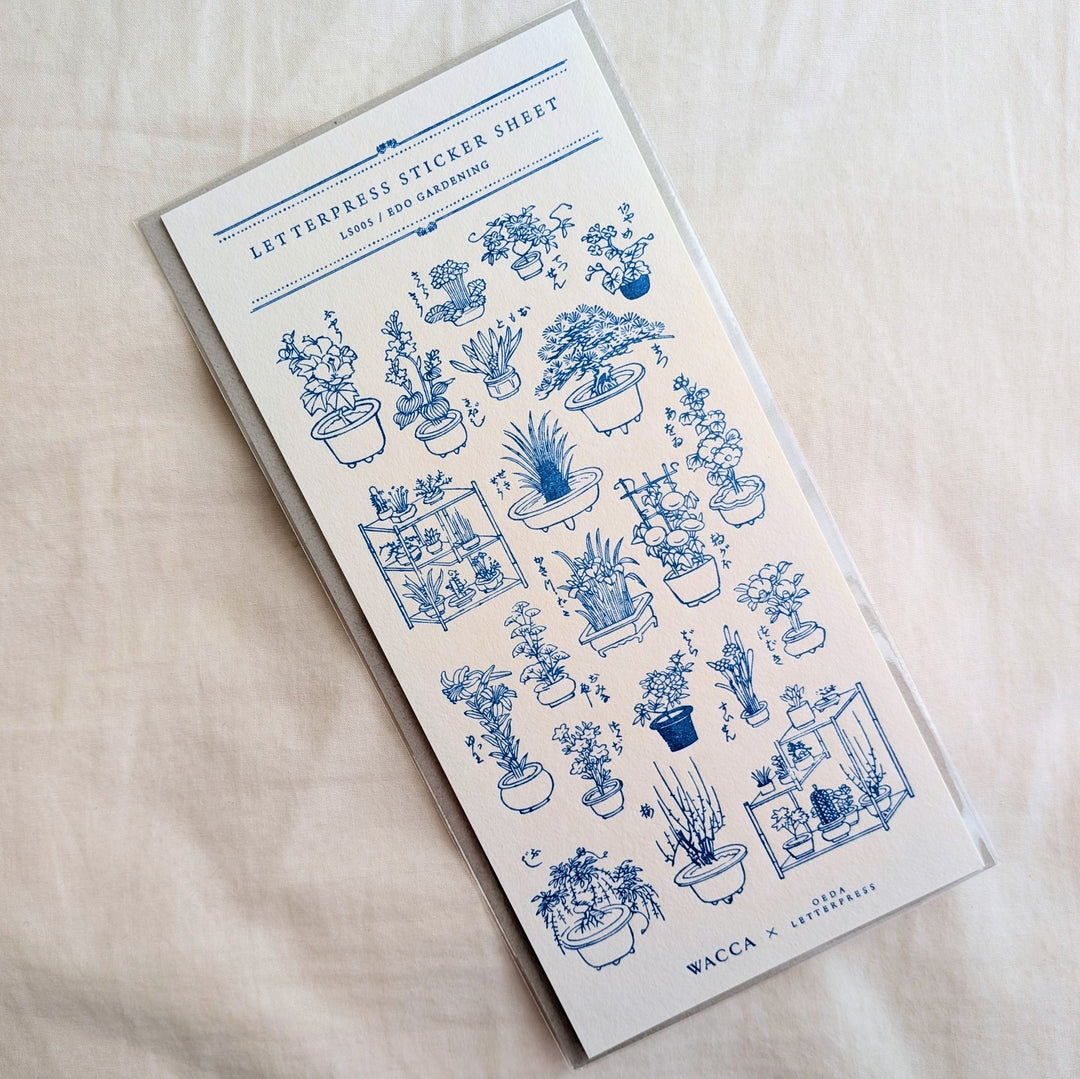 OEDA LETTERPRESS Collaboration with WACCA JAPAN / Limited Color LETTERPRESS sticker sheet [EDO GARDENING/Cobalt blue]