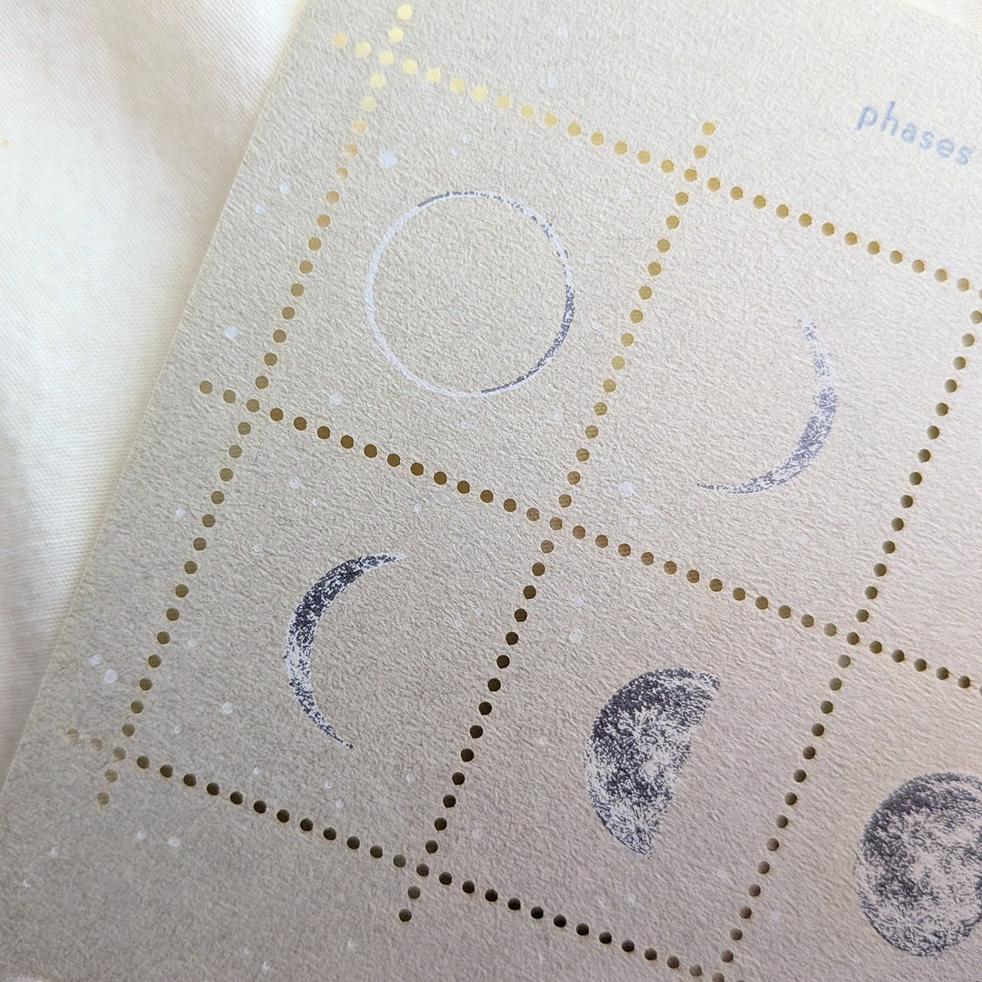 knoten letterpress / Stamp-style sticker -Phases of the moon /Silver