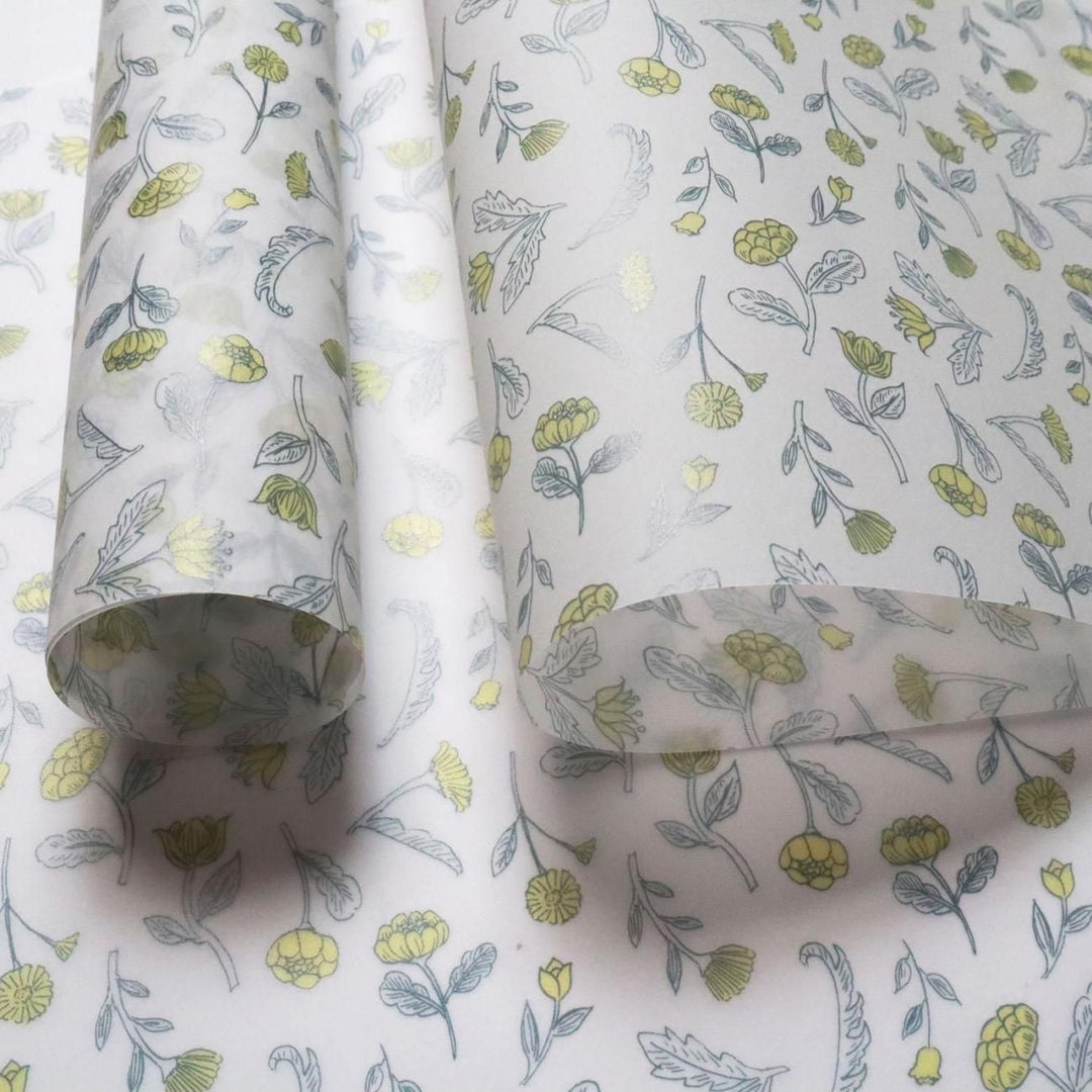 REGARO PAPIRO / Wrapping Paper(Tracing paper ) -Mini Yellow Flower /4 sheets