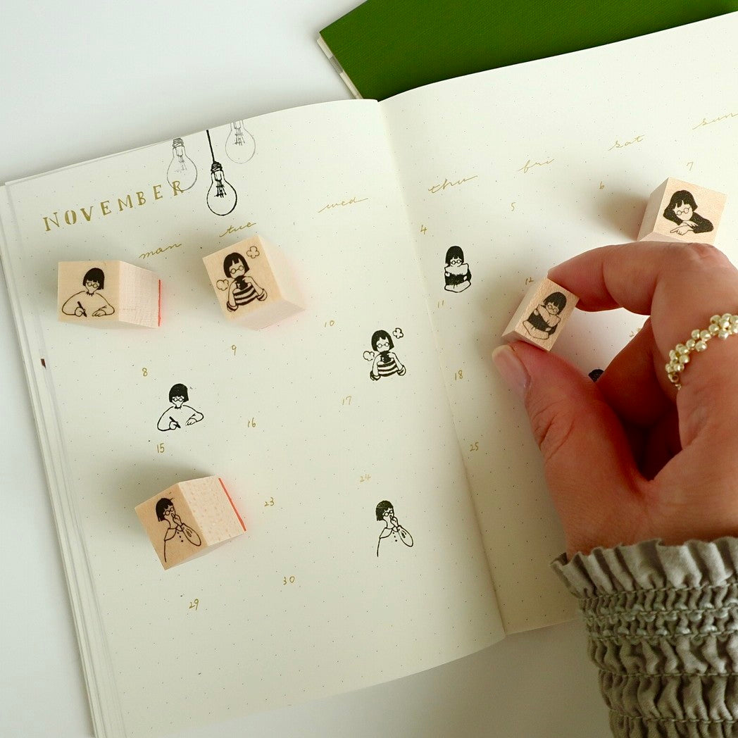 MA7stamp / Rubber Stamp -Fumiko Whispering & Listening In (2 rubber stamps set)